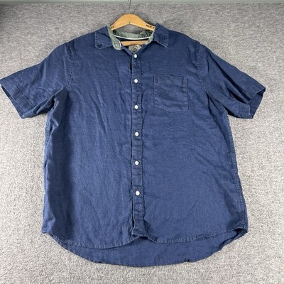 Panama Jack Men's 100% LINEN Button Up  Down Shirt Navy Blue Size XL Beach