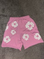 DENIM TEARS Men’s Sweat Shorts Size S Pink/White Floral Cotton Fleece Pockets