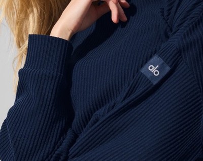 Alo Yoga Muse Hoodie Cropped Rib Top Navy Size M | eBay