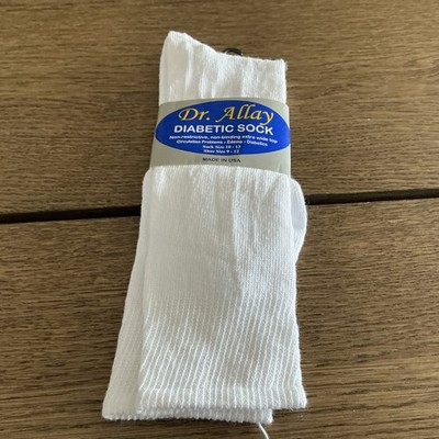 Dr Allay Diabetic WHITE CREW Socks circulatory Health Cotton 10-13 Sock Size-USA