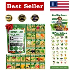 Non-GMO Survival Seed Vault - 32 Heirloom Plant Varieties for -Round Harvest