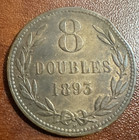 1893-H Guernsey, 8 Doubles, High Grade Circulated Bronze Coin, — photo 1