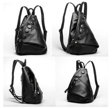 Women's Backpack Genuine Leather Litchi Textured Backpack Fashion Preppy Style B
