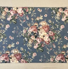 Table Runner Chintz Pink Roses on Blue 9 Feet Extra Long French Country