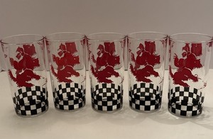 Rare Scottie Terrier Dog  Glasses Set Of 5, 5” Red Dog Black Checker  Glasses