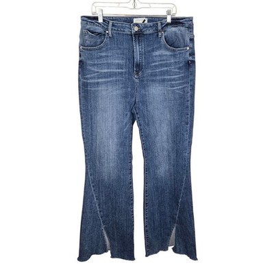 Risen Jeans Flare Leg Women Size 2XL Distressed Split Hem Stretch Y2K  Boho Fall