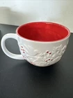 Starbucks Holiday Coffee Mug Cup 2008 Holly Berry Dove Deer Embossed Red White