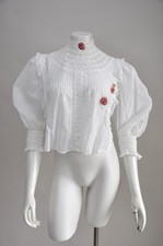 Antique VTG 1900s Edwardian White Cotton Lace Blouse Shirt Silk Flowers XS