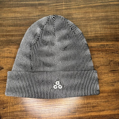 Nike ACG Black and Gray Striped Beanie Hat OS