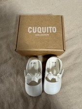 Cuquito Collection Shoes Baby Girls Size 20 White Soft Bow Mary Jane Made Spain