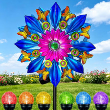 60 in Large Wind Spinners Outdoor, Solar Double Sided Wind Sculpture