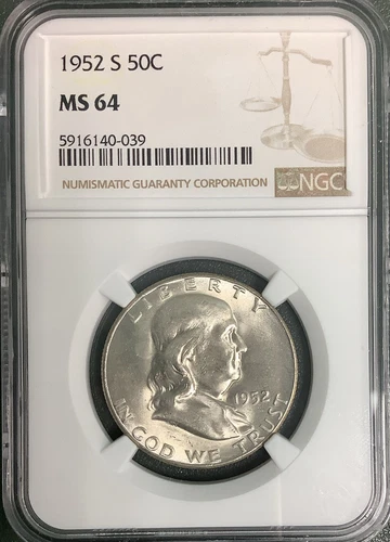 1952-S BENJAMIN FRANKLIN HALF DOLLAR 50C MS 64 NGC