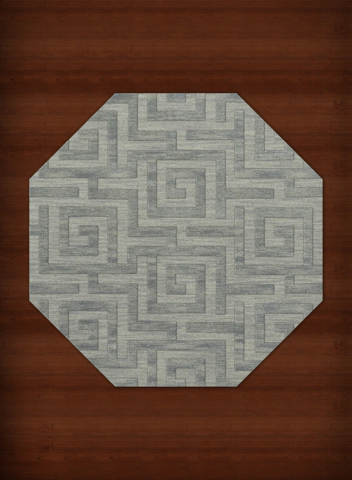 Blue Transitional Hand Hooked Squares Curls Blocks Area Rug Geometric DV13 - Image 2 of 2