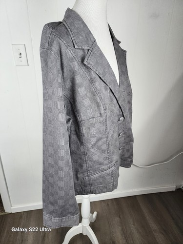 fashion bug WMS Sz 26W Gray Check Stretch Denim Lt W. Jacket S15 - Picture 6 of 24