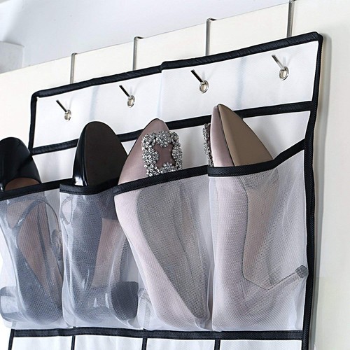 Door Hanging Shoe Cabinet 24 Mesh Pockets Shoe Cabinet Closet With 4 Metal Hooks - Picture 6 of 11