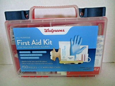 NWT WALGREENS ALL PURPOSE FIRST AID KIT 150 PC KIT IN HARD PLASTIC CARRY CASE