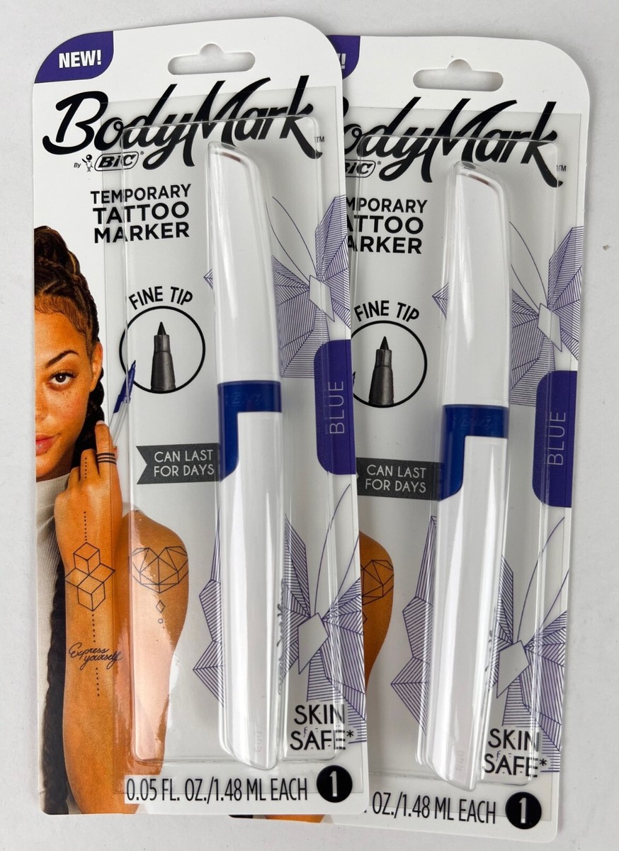 BIC BodyMark Temporary Tattoo Markers Fine Tip Blue Skin Safe New