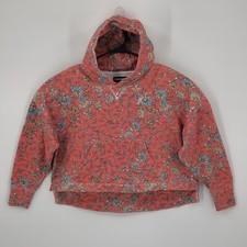 Hooey Oversized All over Floral Print Red Hoodie Hi-Low Hem Long Sleeve Womens S