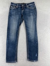 Premiere Pants Women 7 Blue Denim Jeans Embroidered Bling Studded Rue21 Distress