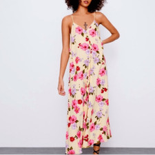 Zara Yellow Floral Summer Maxi Sundress Dress Small