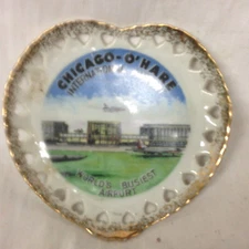 ARTMARK CHICAGO O'HARE INTERNATIONAL AIRPORT SOUVENIR HEART PIN TRINKET DISH 5"