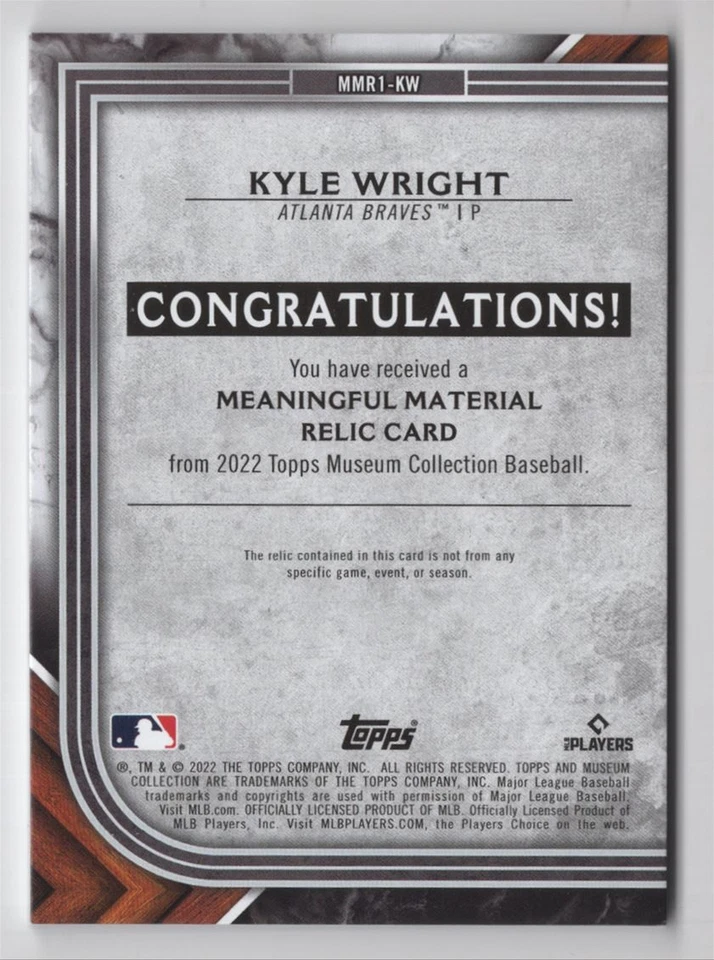 2022 Topps Museum Collection Meaningful Materials Relics Copper Kyle Wright - Image 2 of 2