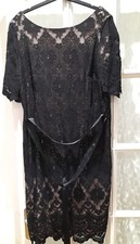 STUNNING JACQUES VERT BLACK LACE EFFECT DRESS - SHORT SLEEVES - SIZE 20 - BNWT