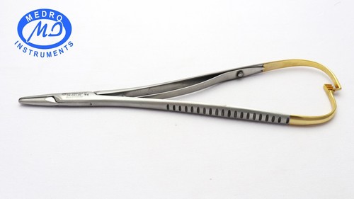 TC MATHIEU NEED HOLDER, 8”, SERRATED GOLD HANDLES, TUNGSTEN CARBIDE TIP, PREMIUM - Picture 2 of 8