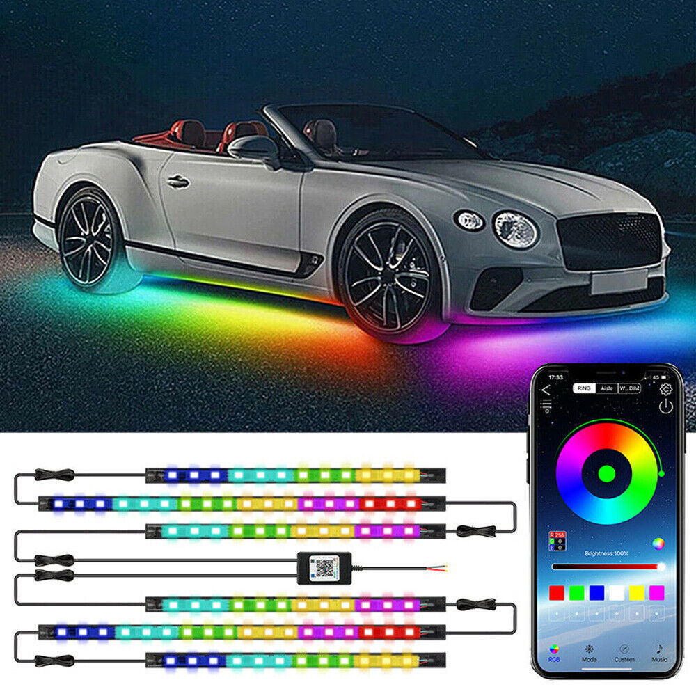 Car Underglow 6pc Dream RGB Color Multicolor Underglow LED Kit Car Neon ...