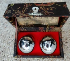 Three Treasure 2 Silver Health Relieve Stress Hand Exercise Baoding Balls in box