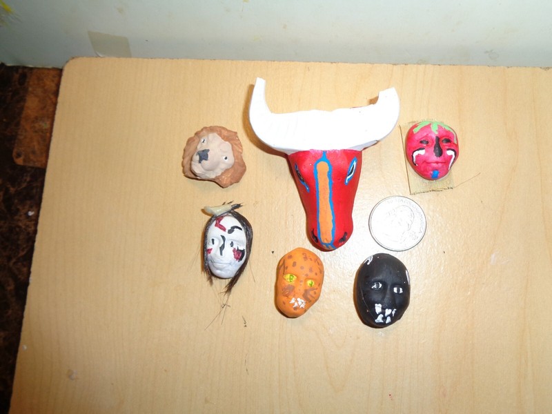 dollhouse miniature 6 piece African War Masks lot