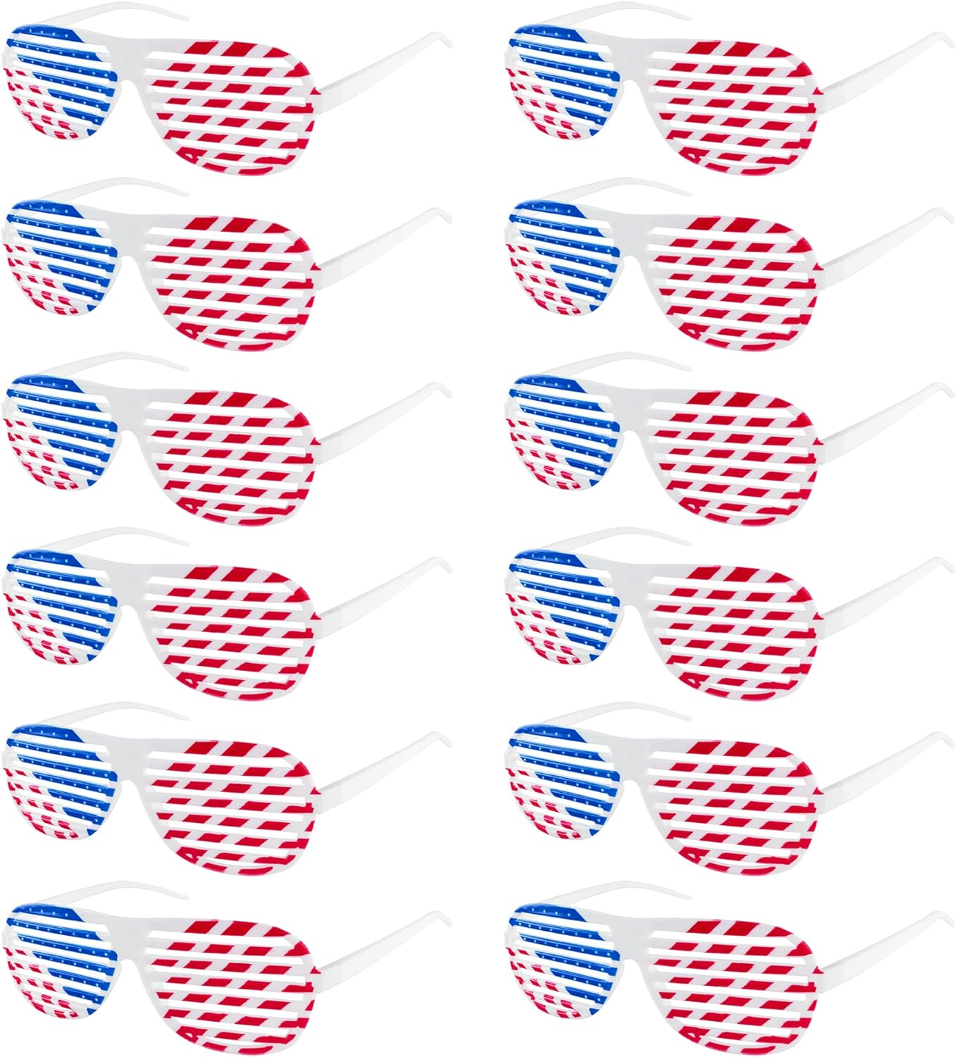 Patriotic USA Flag Sunglasses 12-Pack Red White Blue Shutter Shades  
