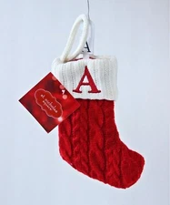 A INITIAL MINI KNIT CHRISTMAS STOCKING CHRISTMAS ORNAMENT ST NICHOLAS SQUARE NEW