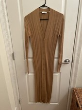 Equipment Beagen Ribbed Stretchy Sweater Dress in Tan Size Small