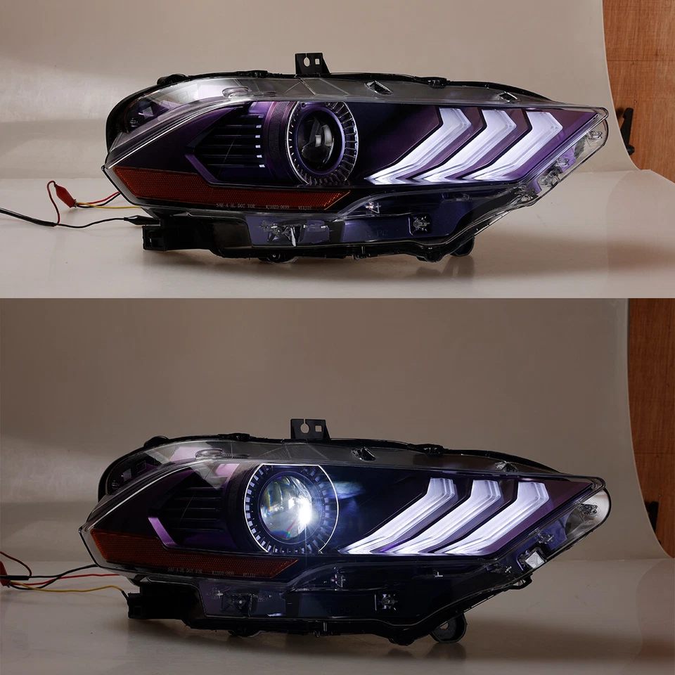 LED Headlights For Ford Mustang 2018-2023 Colorful Frame Front Lamps Blue Purple Foto 3 de 4