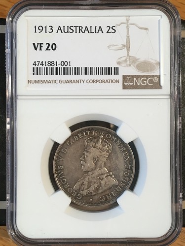 1913 Australien Silber - 2 Shilling - NGC ss 20 - hochwertige Scans #1001