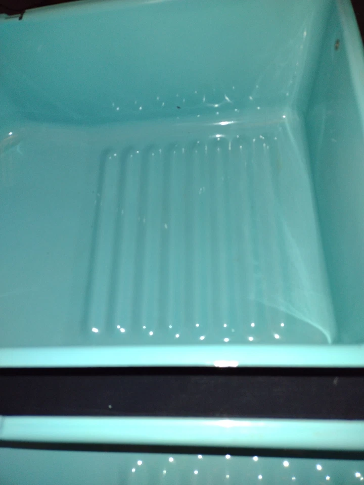 De colección 2x Bonito Esmalte Azul Refrigerador Verduras Frescas Cajón Westing House 1950? Foto 3 de 4