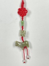 Hand Carved Natural Jade Chinese Zodiac Dog Pendant Knotted CellPhone Car Charm