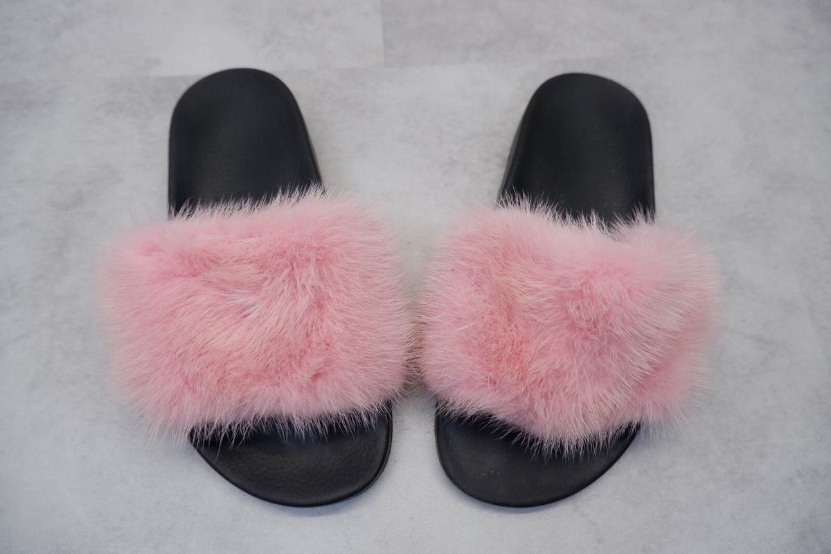 GIVENCHY Mink Fur Slide Sandals UK EU37 Footbed Made in Italy