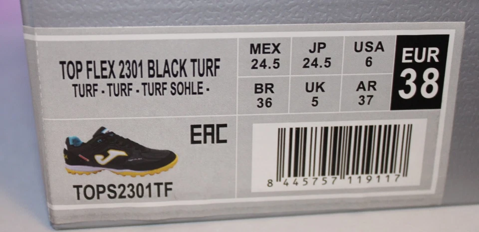 Joma Top Flex 2301 черный дерна туфли США-6, Великобритании-5 TOPS2301TF с ярлыками/коробка - Изображение 2 из 4