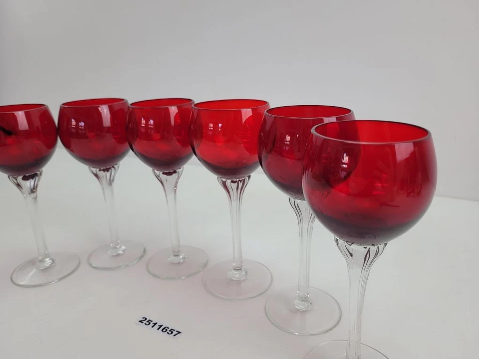 6x Wein-Gläser Bohemia Glas? geformter Griff vintage 70er rot H:18cm #2511657 - Bild 3 von 4