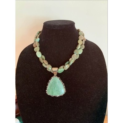 Jay King DTR 925 Sterling Maito Green Stone Pendant Necklace Beaded 2 Strand
