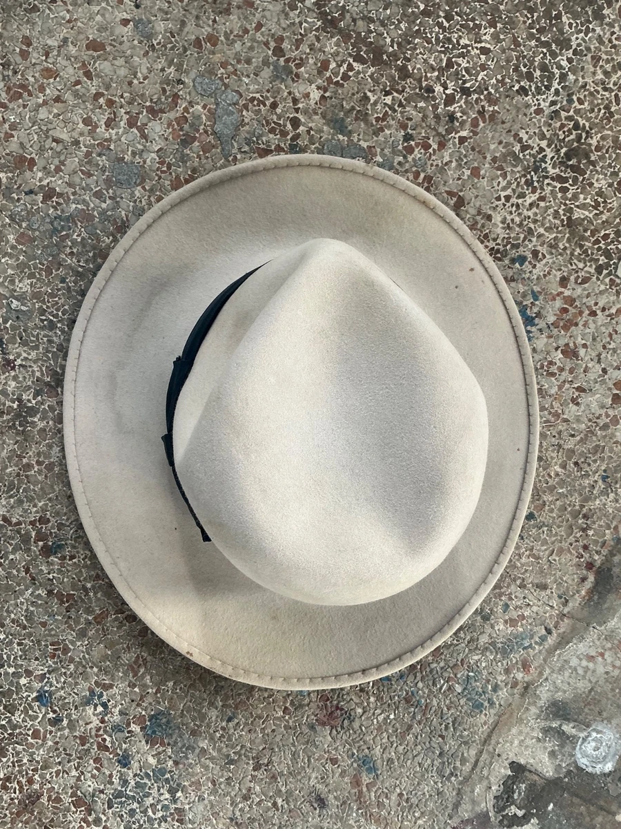 Sombrero Fedora de fieltro de piel vintage blanco talla 7-1/8