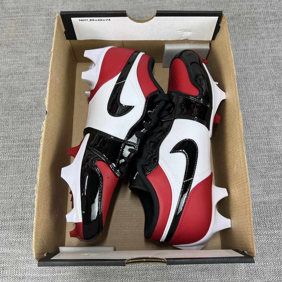 Size 9- Air Jordan 1 Low TD Football Cleats Patent Bred Toe