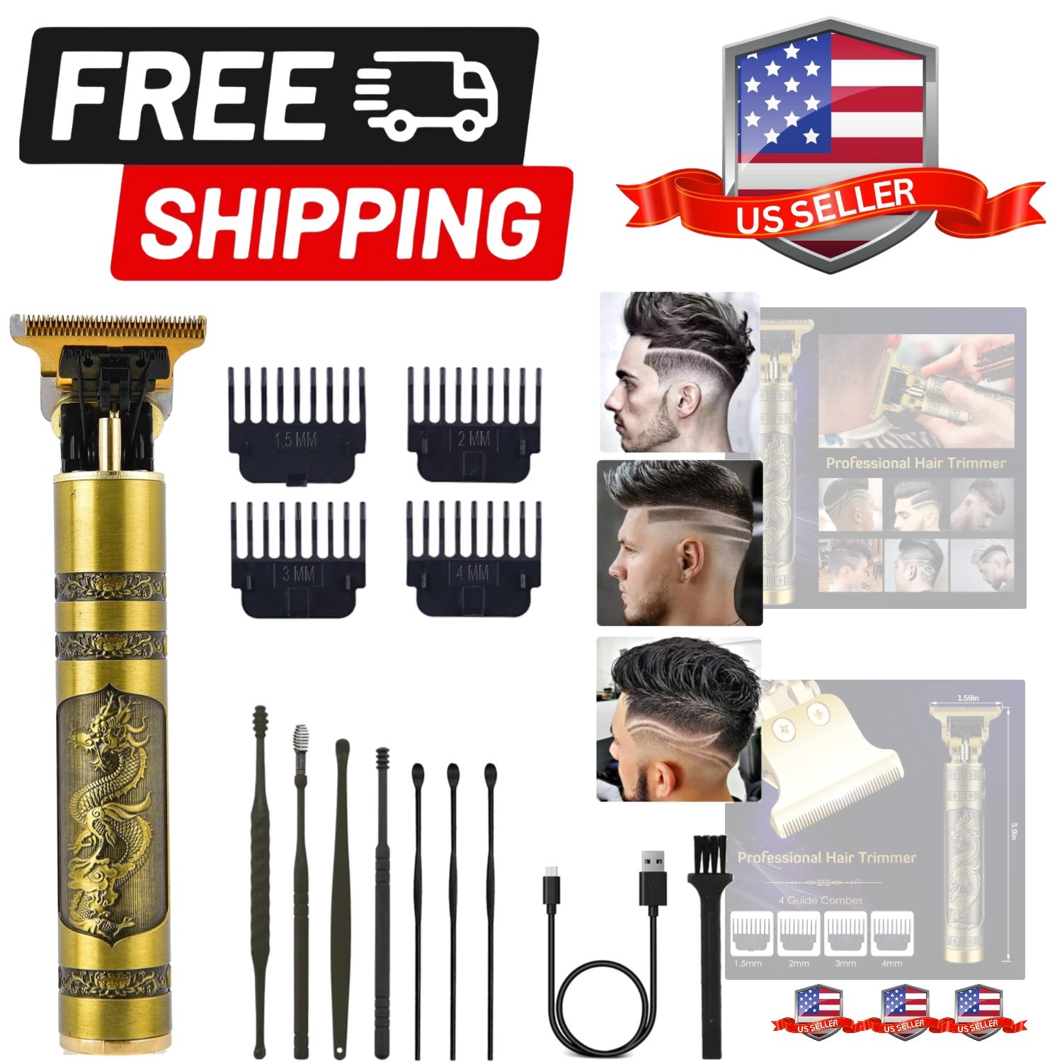 Professional Cordless Hair Trimmer, T-Blade Clippers for Men