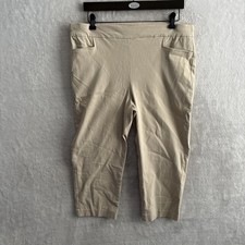 Chico's Womans Capri Pants Beige Solid Large 2 Rayon Blend Pull On Straight