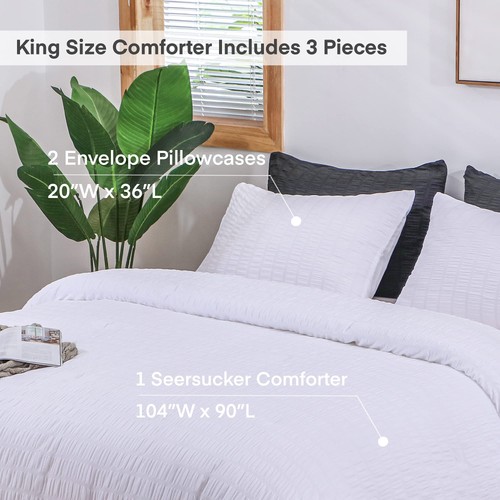 Seersucker King Comforter Set (104x90 inches), 3 Pieces - 100% Soft Washed - Picture 6 of 7