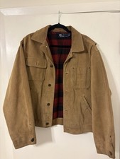 Vtg Polo Ralph Lauren Suede Leather Jacket Cowboy Western Button Up Plaid Men M