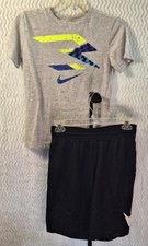 Nike Boys Medium Outfit Gray Graphic T-Shirt  Black Athletic Shorts 2 Piece Lot