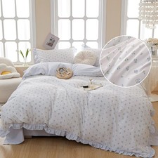 Reversible Ruffle Comforter Set Full Size Vintage Botanical Floral Bedding Co...